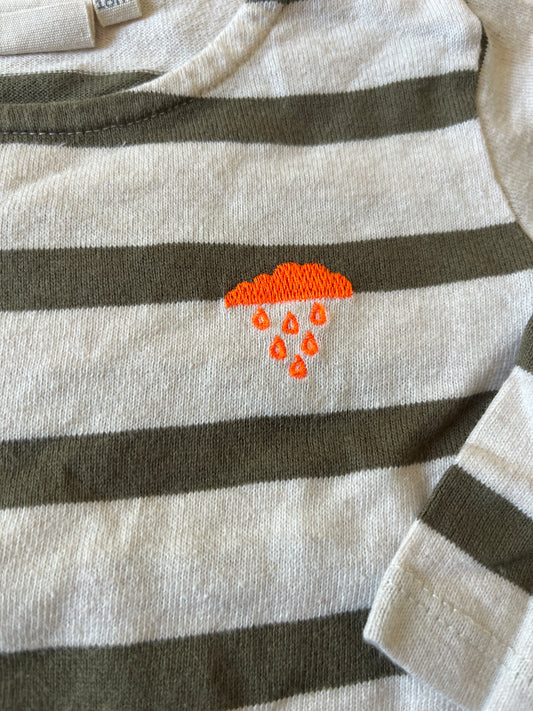 T-shirt à manches longues crème rayé kaki Arsène - 18 mois