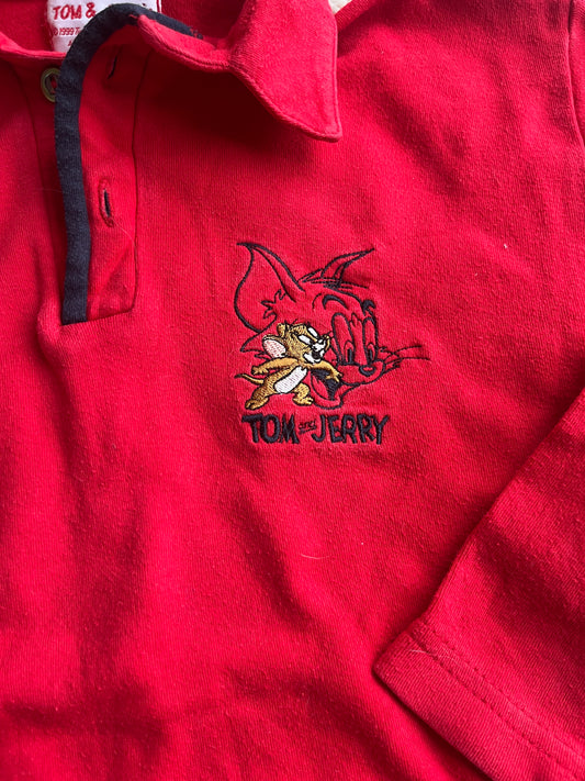 Polo à manches longues rouge Tom&Jerry - 8 ans
