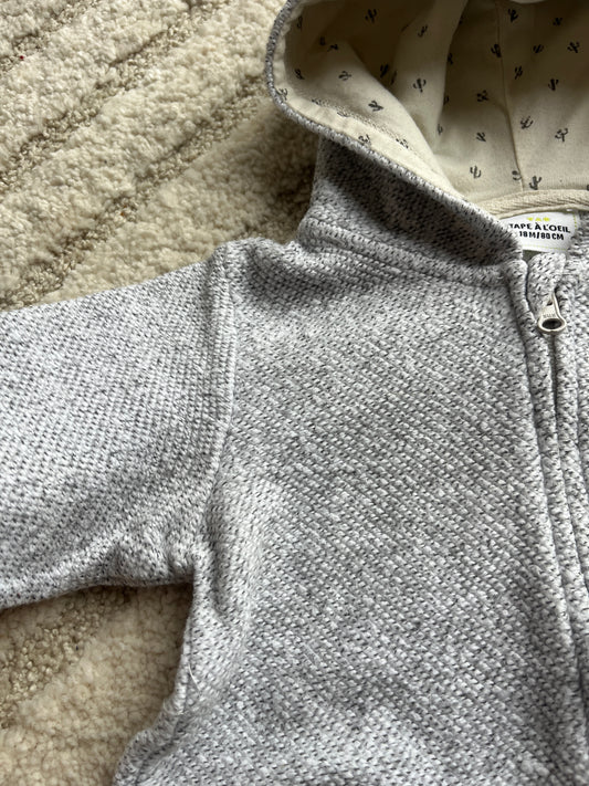 Veste à manches longues gris chiné ave capuche TAO - 18 mois