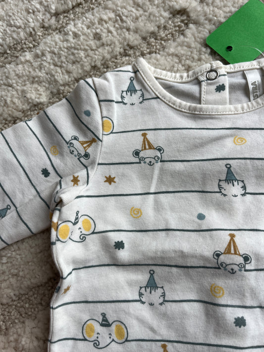 T-shirt à manches longues crème avec motifs éléphants Orchestra - 1 mois