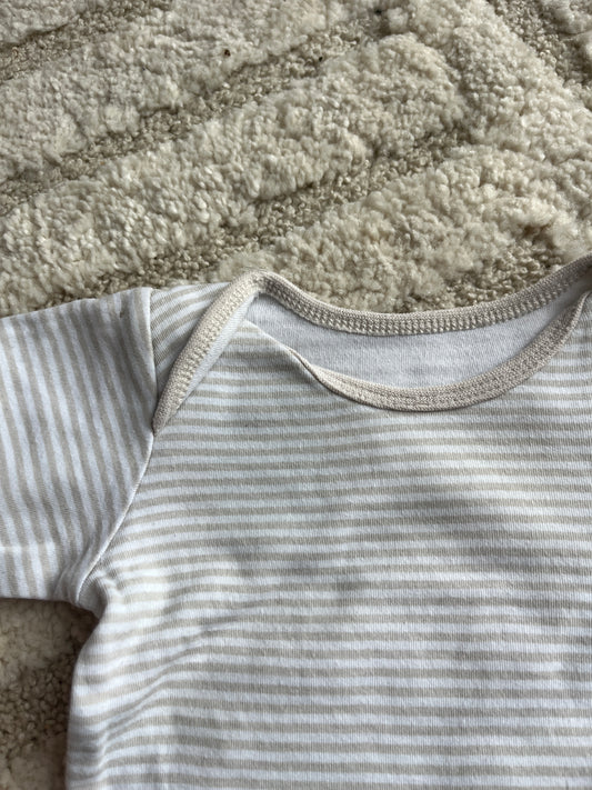 Body à manches longues rayé blanc et beige - 0/3 mois (62cm)