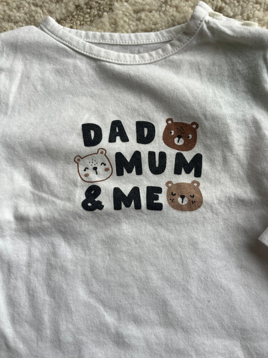 T-shirt à manches longues blanc « dad, mum & me » - 3 mois