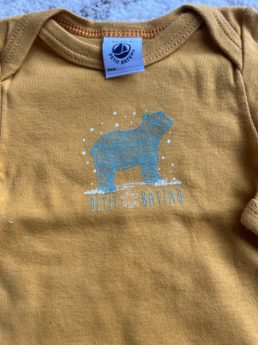 Body à manches longues moutarde motif ours polaire Petit Bateau - 3 mois