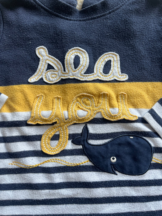 Pull à manches longues bleu marine à rayures « sea you » motif baleine - 12 mois