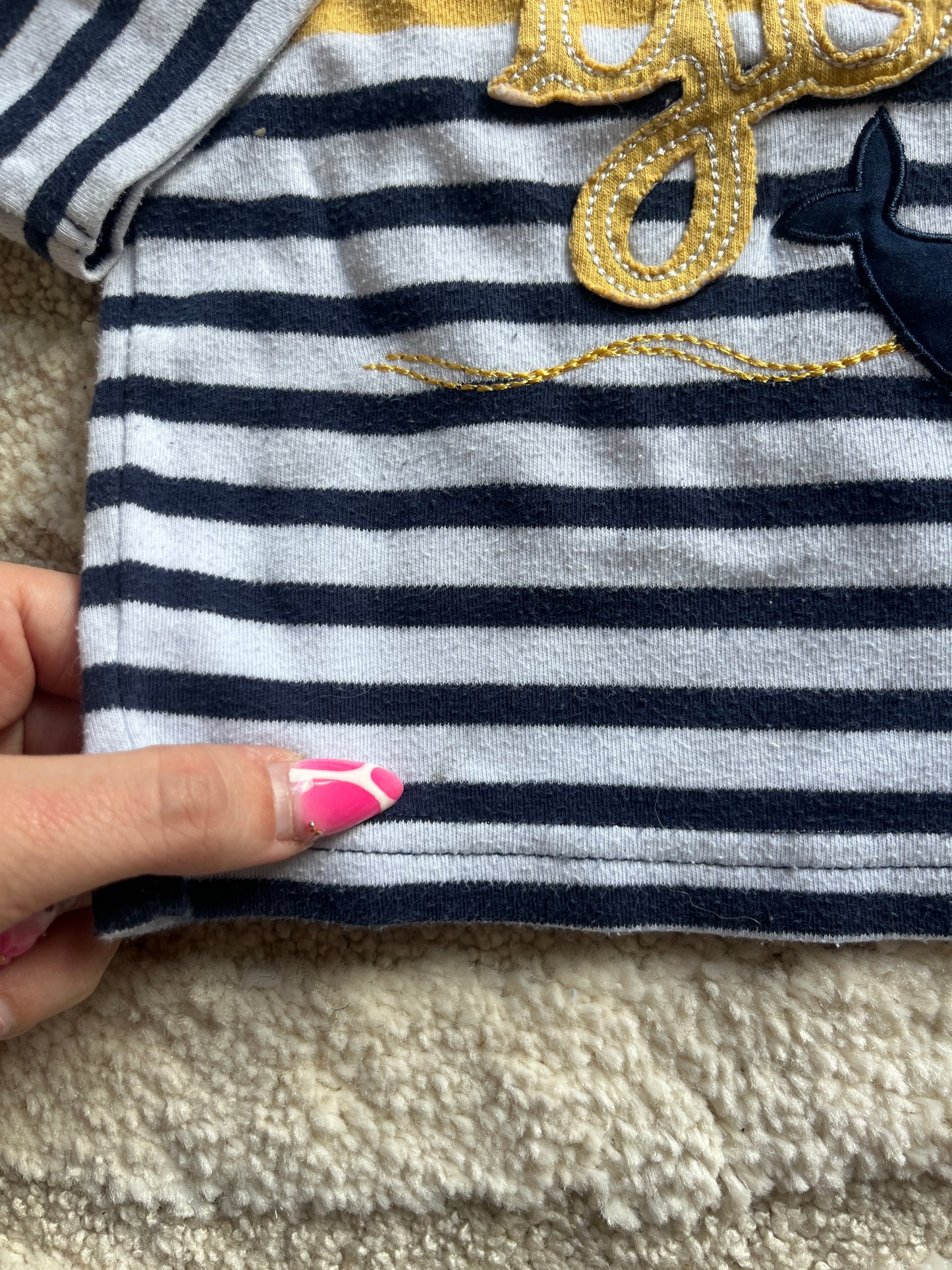 Pull à manches longues bleu marine à rayures « sea you » motif baleine - 12 mois