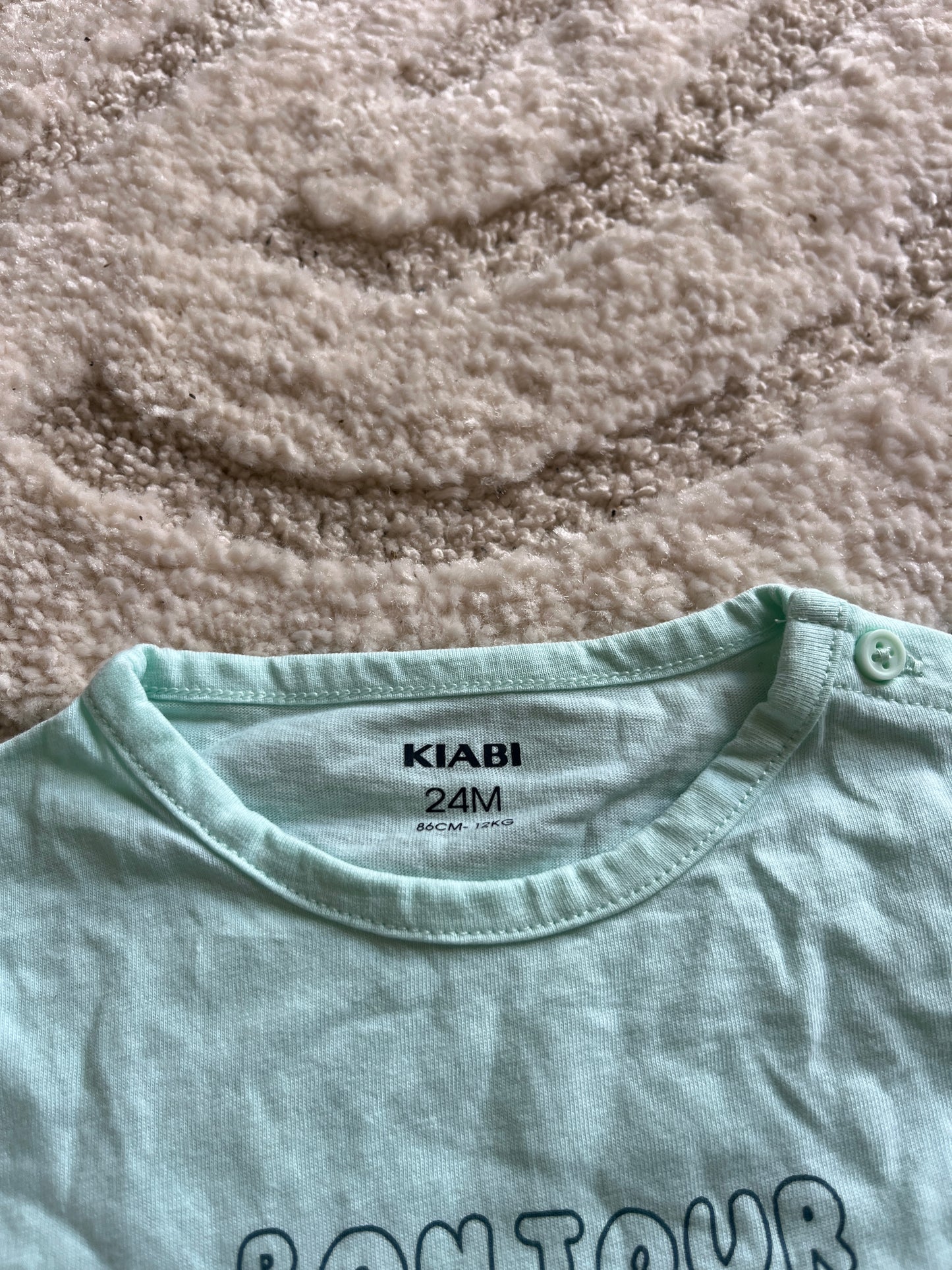 T-shirt à manches courtes bleu cyan « bonjour » - 24 mois