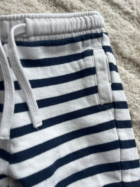 Jogging blanc rayé bleu marine molletonné à l’intérieur - 9 mois