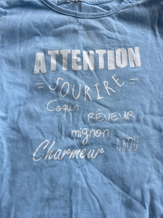 T-shirt en jersey à manches courtes bleu « attention sourire » - 18 mois