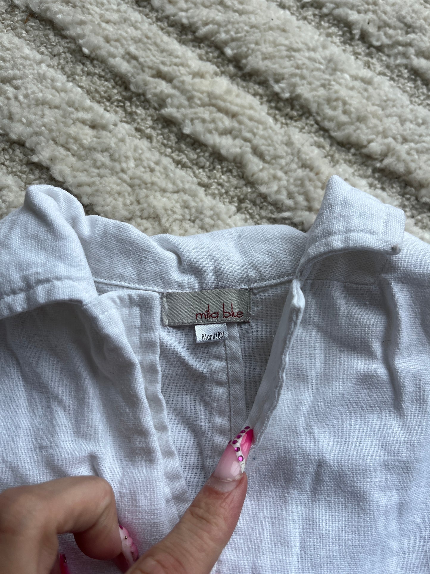 Chemise à manches longues blanche en lin avec poches - 18 mois