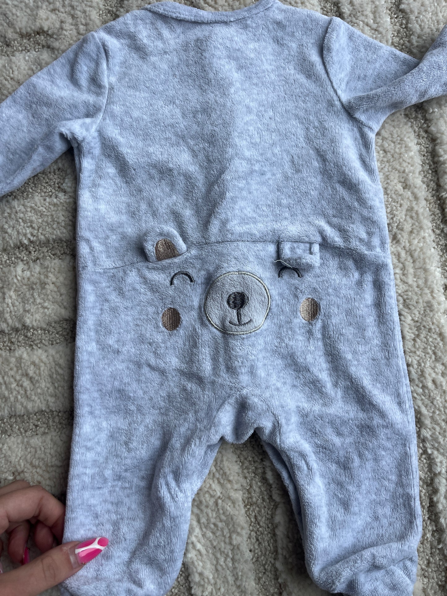 Pyjama velours gris « bonne nuit » tête ourson à l’arrière - 1 mois