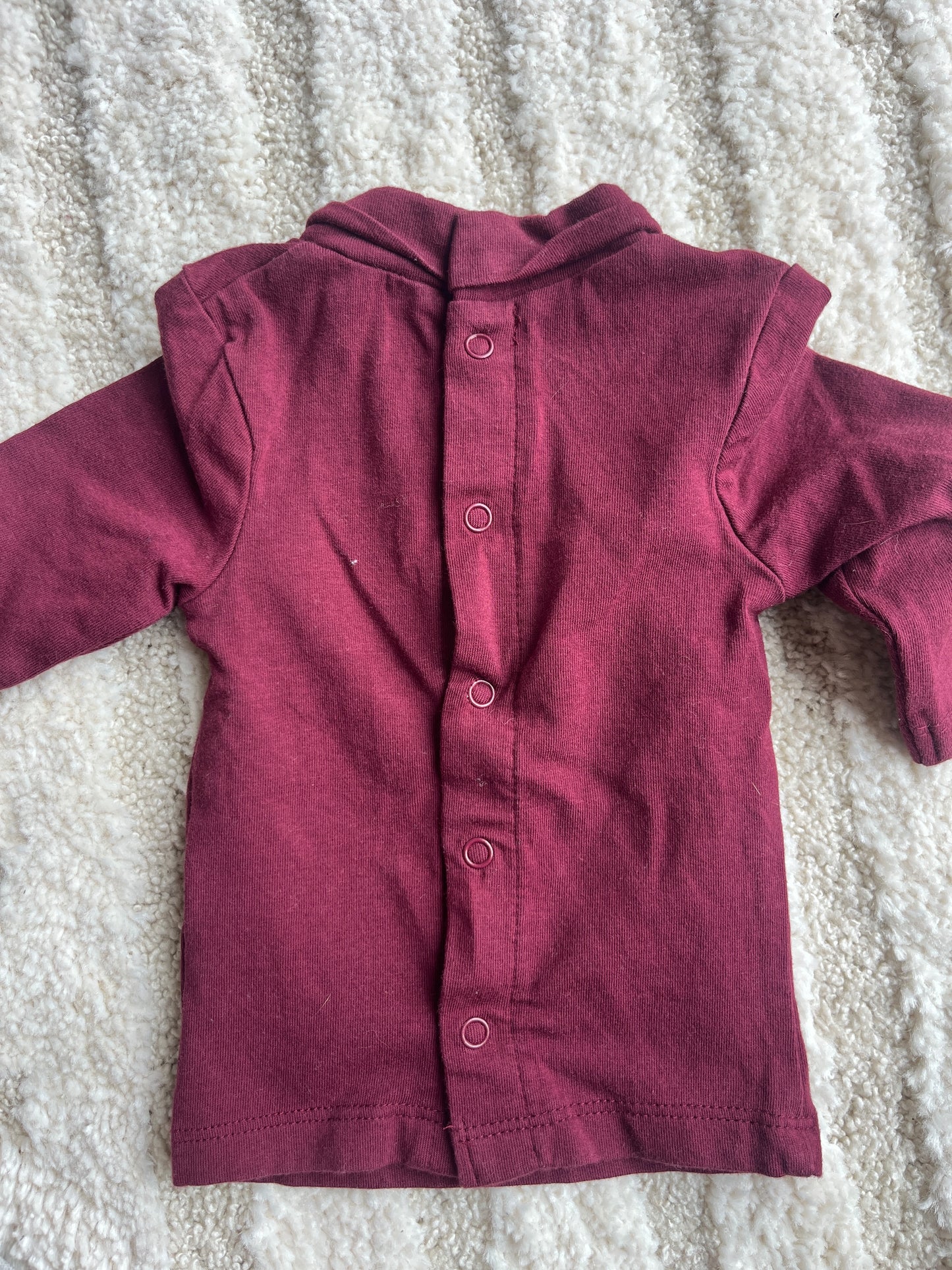 T-shirt à manches longues bordeaux avec col roulé motif renard - 1 mois
