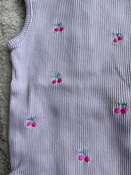 Body sans manches côtelé violet motifs cerises - 1 mois