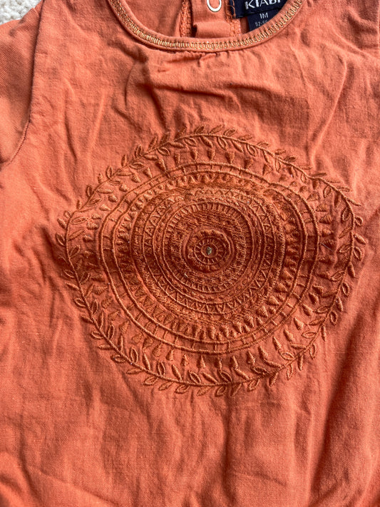 T-shirt à manches longues terracotta arrondi détails bohèmes - 1 mois