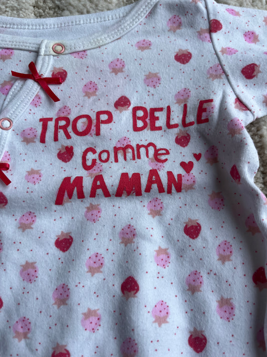 Pyjama léger blanc motifs fraises avec nœuds rouges Pat & Ripaton - 1 mois