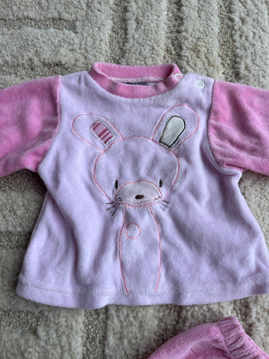 Pyjama velours 2 pièces rose lapin - 1 mois