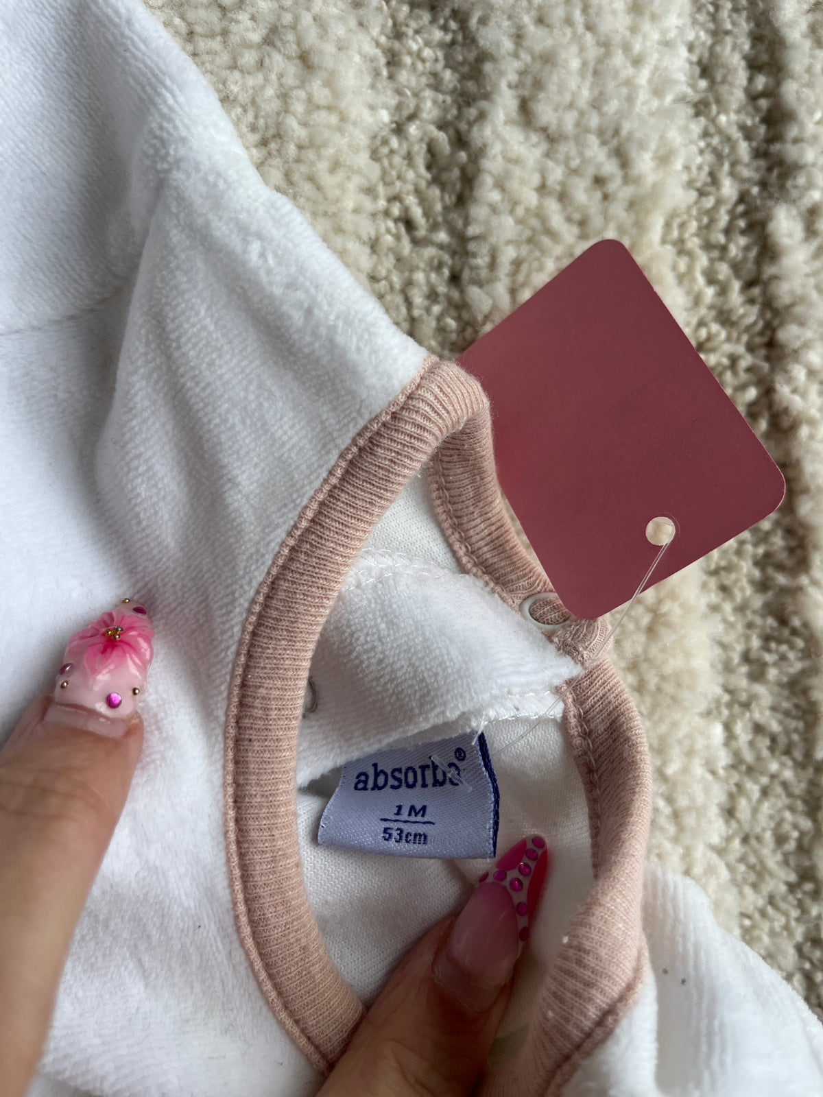 Pyjama velours blanc et rayé rose poudré avec formes Absorba - 1 mois