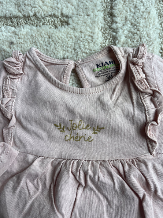 T-shirt à manches longues rose évasé « jolie chérie » - 3 mois