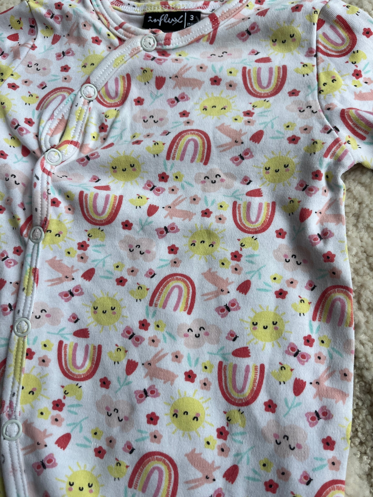 Pyjama léger blanc motifs arc-en-ciel et soleils - 3 mois