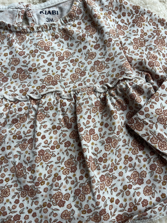 T-shirt à manches longues fleurs beiges - 3 mois