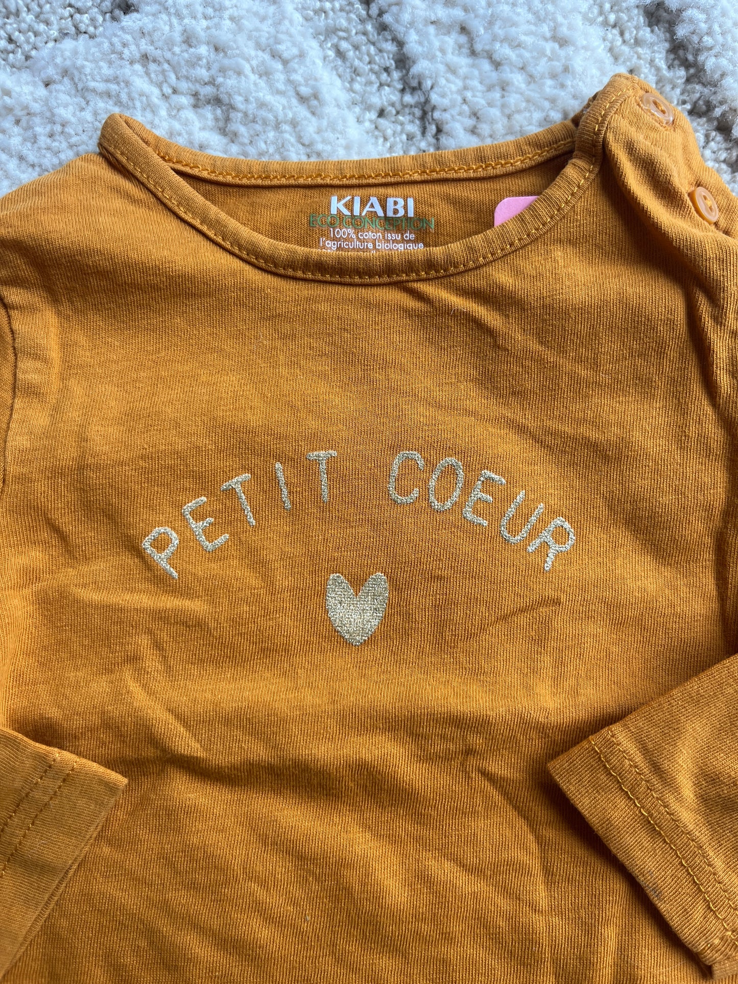 T-shirt à manches longues moutarde « petit cœur » - 3 mois