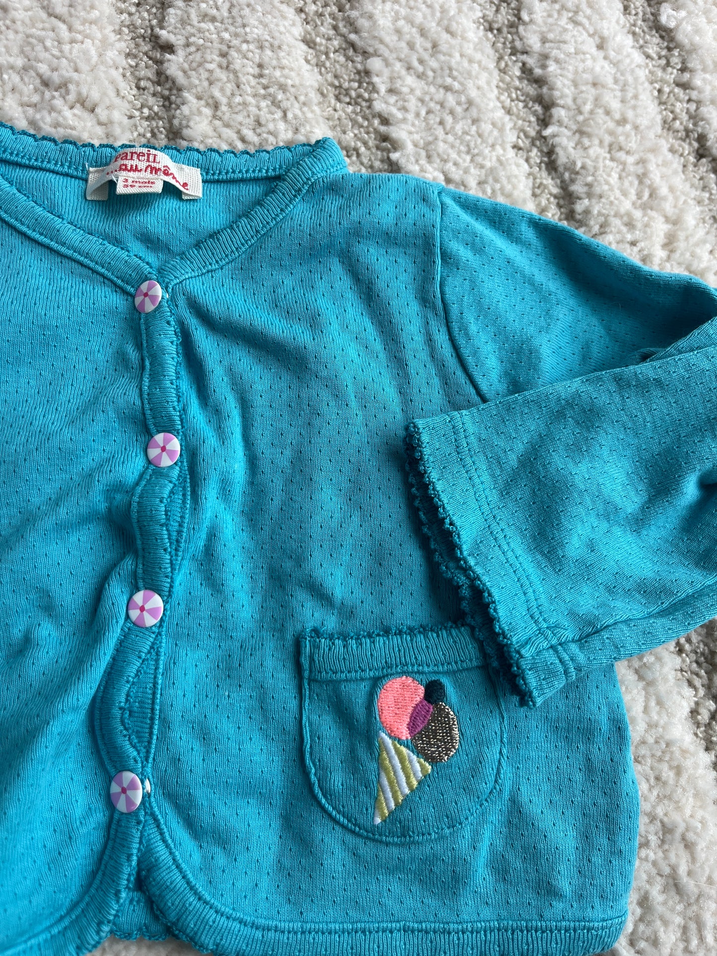 Gilet à manches longues bleu turquoise motifs glaces DPAM - 3 mois
