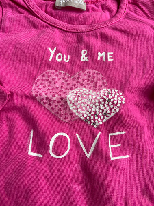 T-shirt à manches longues rose « you & me love » Grain de Blé - 3 mois