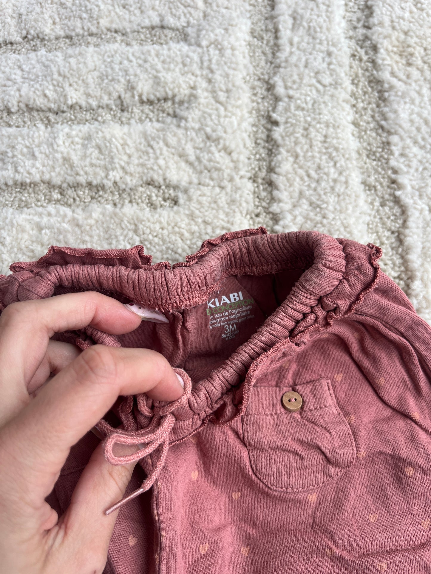 Pantalon rose poudré avec motifs cœurs et poches - 3 mois