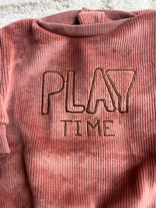 Sweat à manches longues rose poudré en velours « play Time » - 3 mois