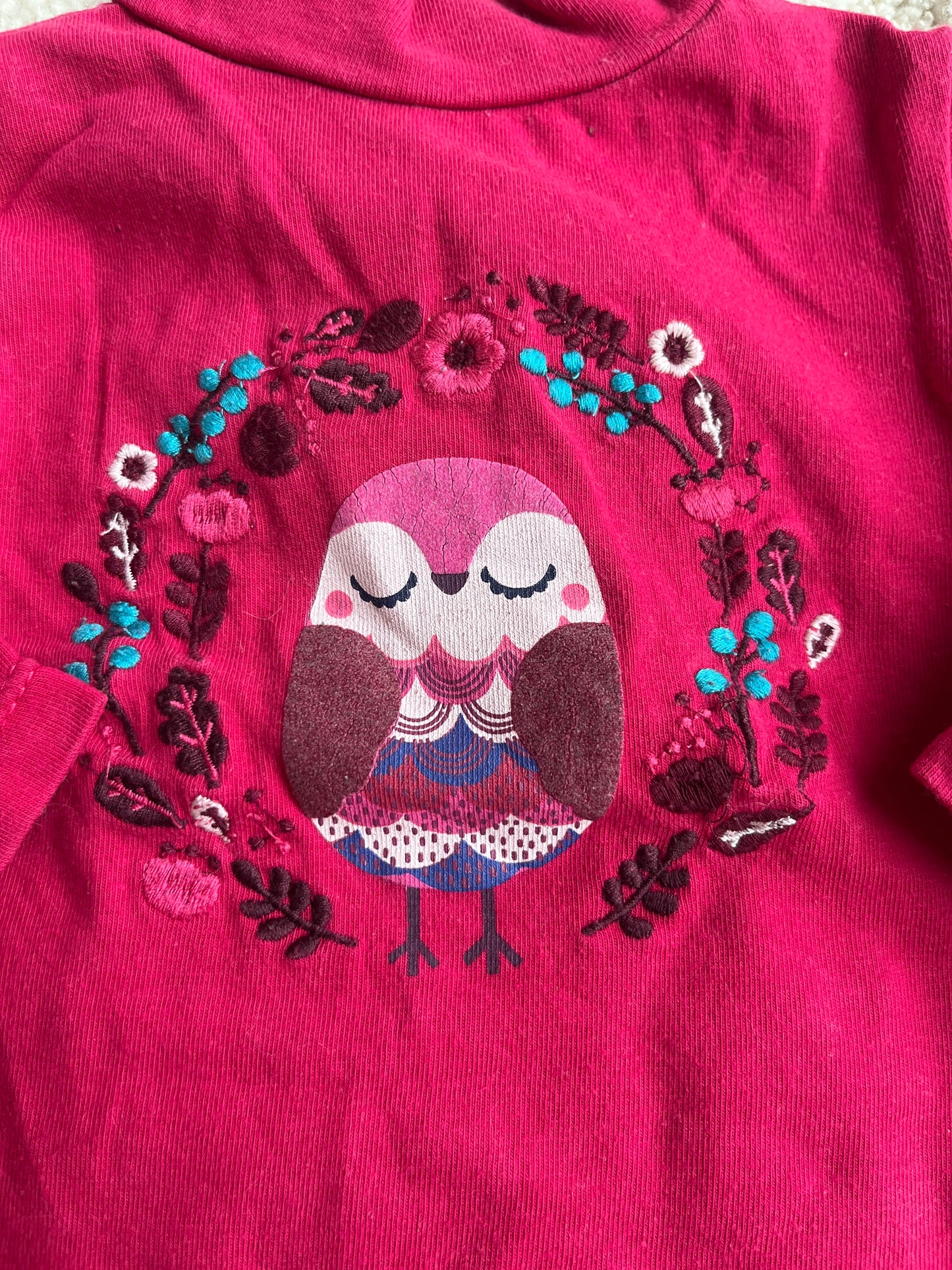 T-shirt à manches longues fuschia chouette - 3 mois