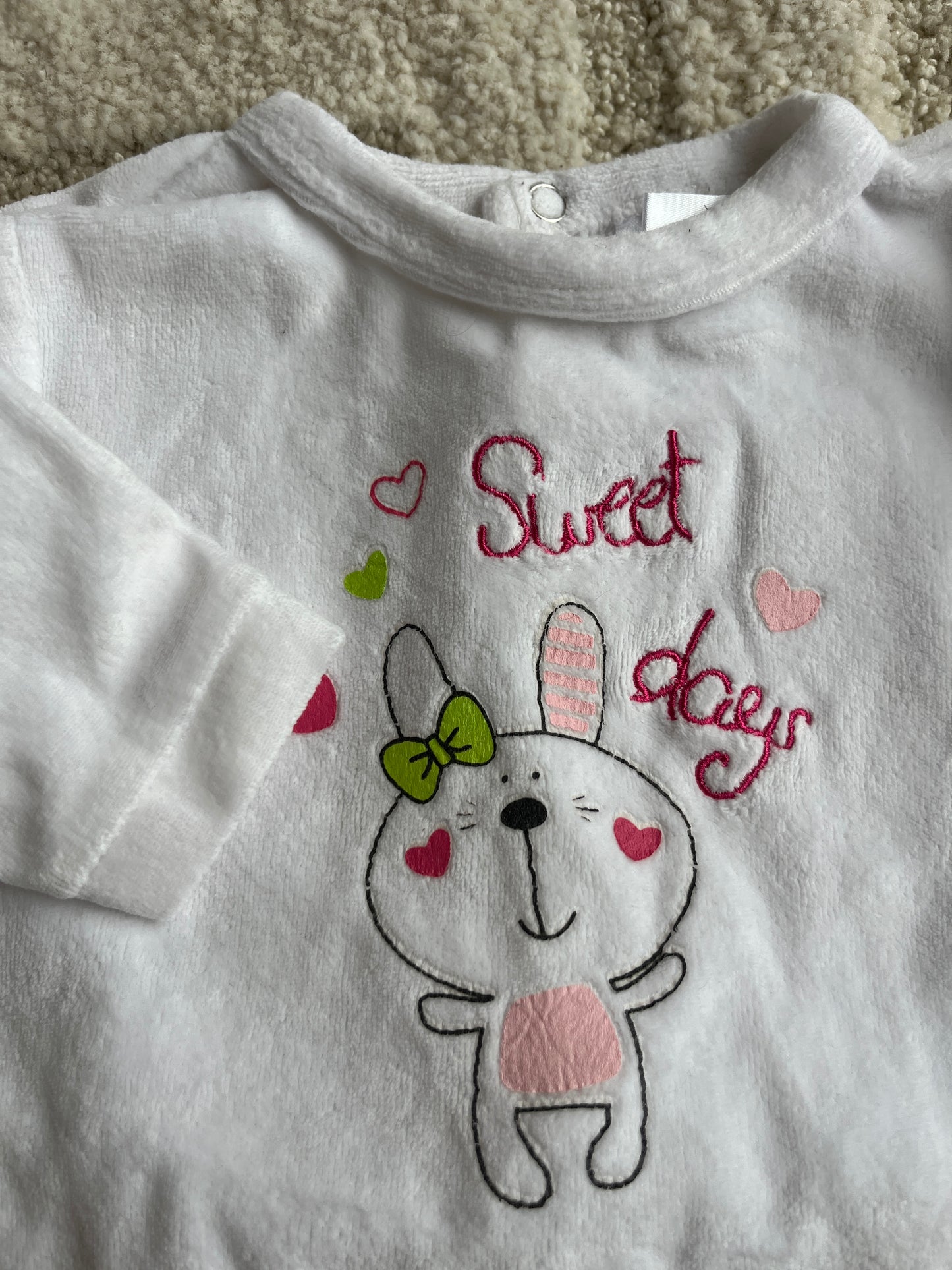 Pyjama velours blanc lapin « sweet days » - 3 mois