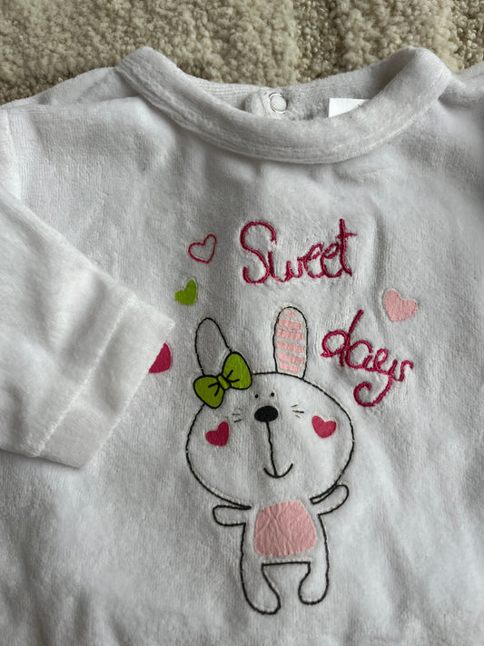 Pyjama velours blanc lapin « sweet days » - 3 mois