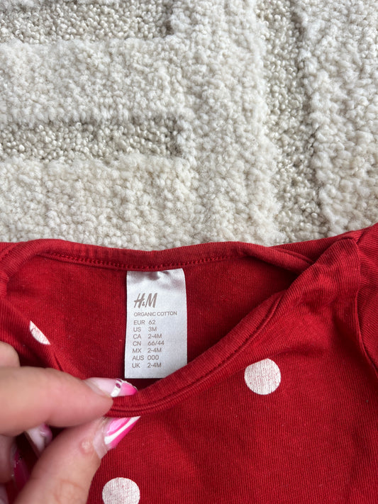 Robe à manches longues légère rouge à pois blancs H&M - 62 cm