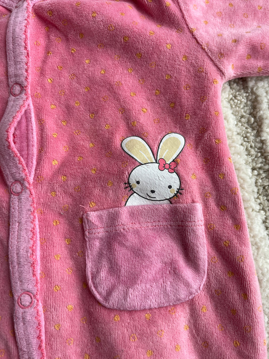 Pyjama velours rose avec pois jaunes et poches - 3 mois