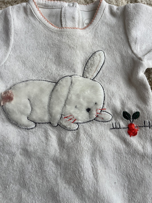Pyjama velours blanc motif lapin et carottes Absorba - 3 mois