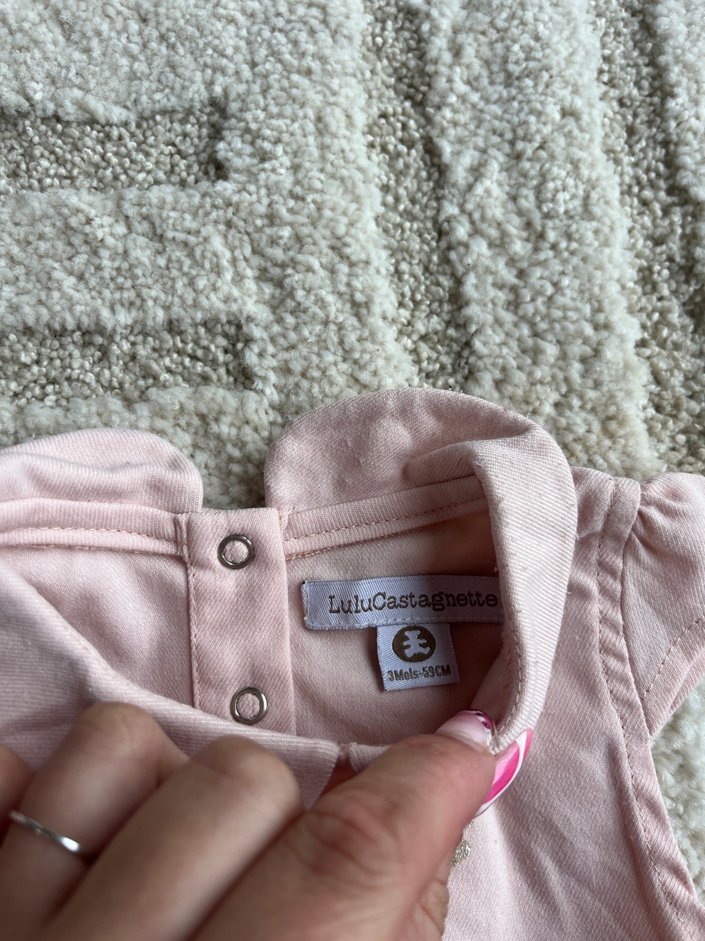 Robe sans manches rose pale avec ceinture et col Claudine Lulu Castagnette - 3 mois