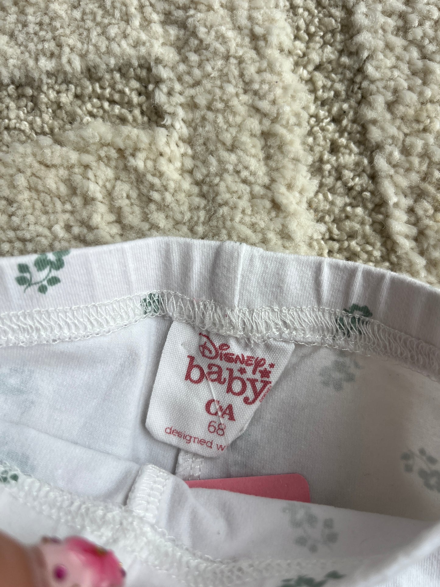 Legging en jersey blanc avec fleurs vertes Disney - 68 cm