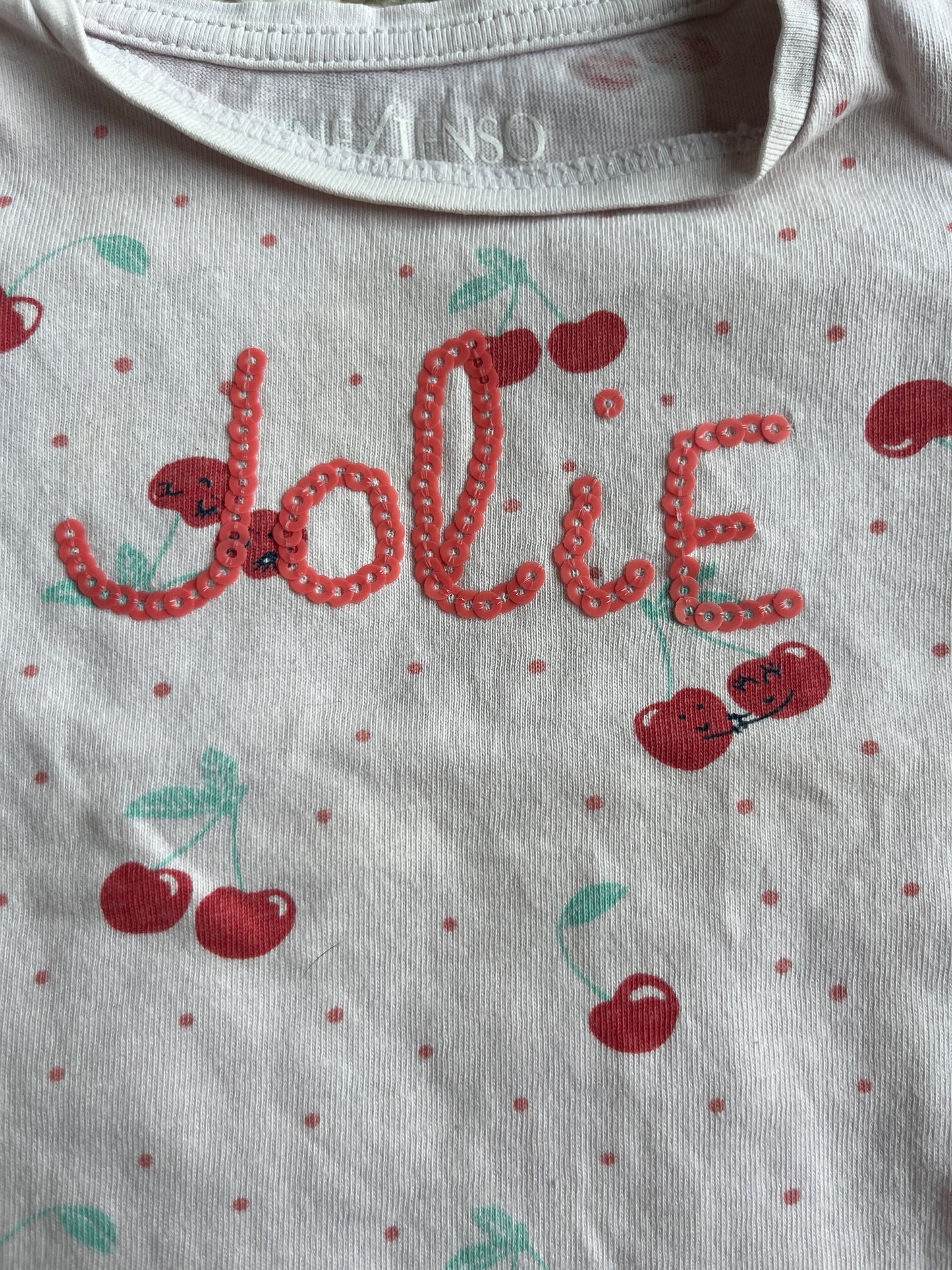T-shirt à manches courtes rose motifs cerises « jolie » - 3 mois