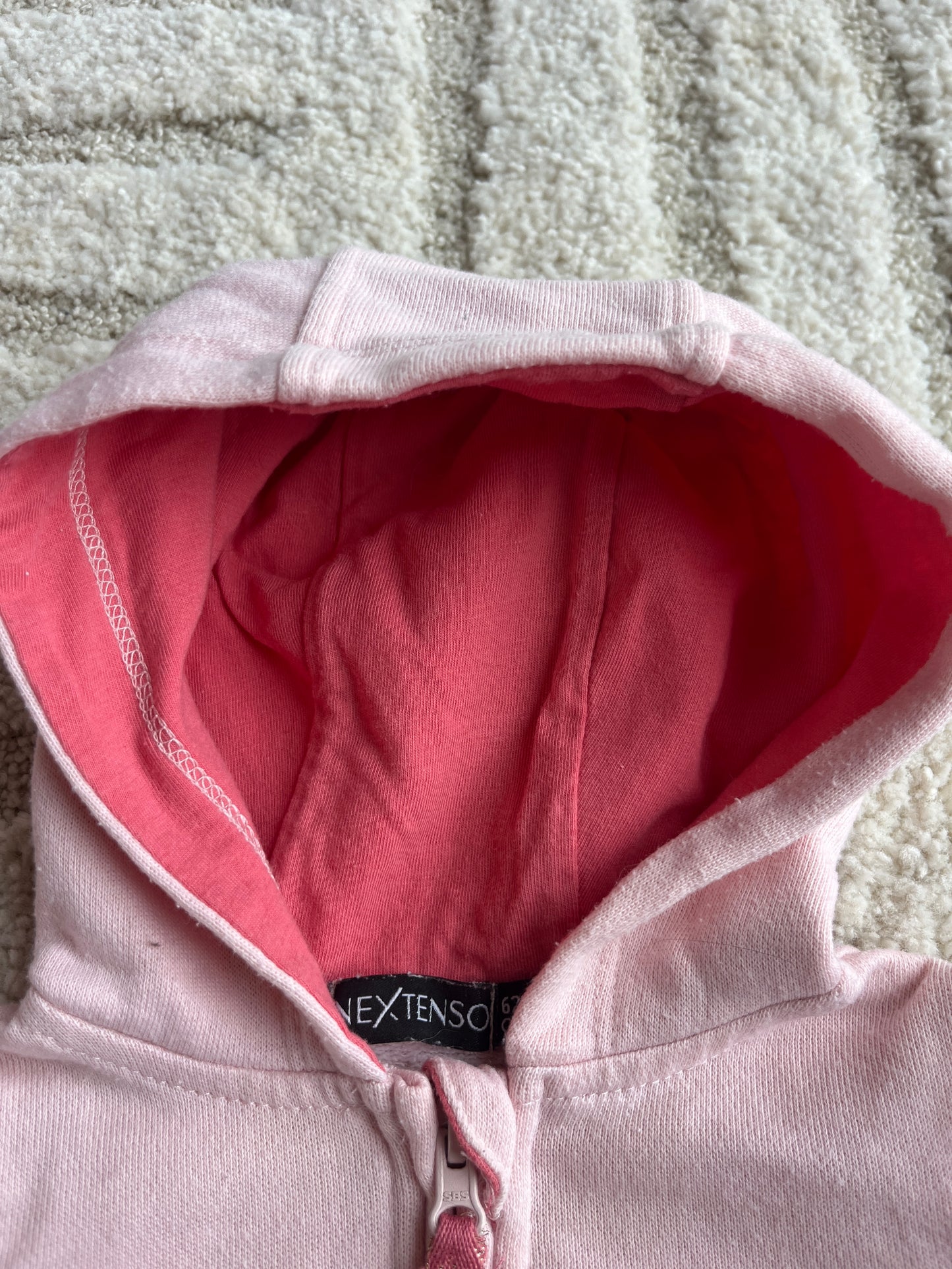 Gilet à manches longues zippée à capuche rose pale chat - 3 mois
