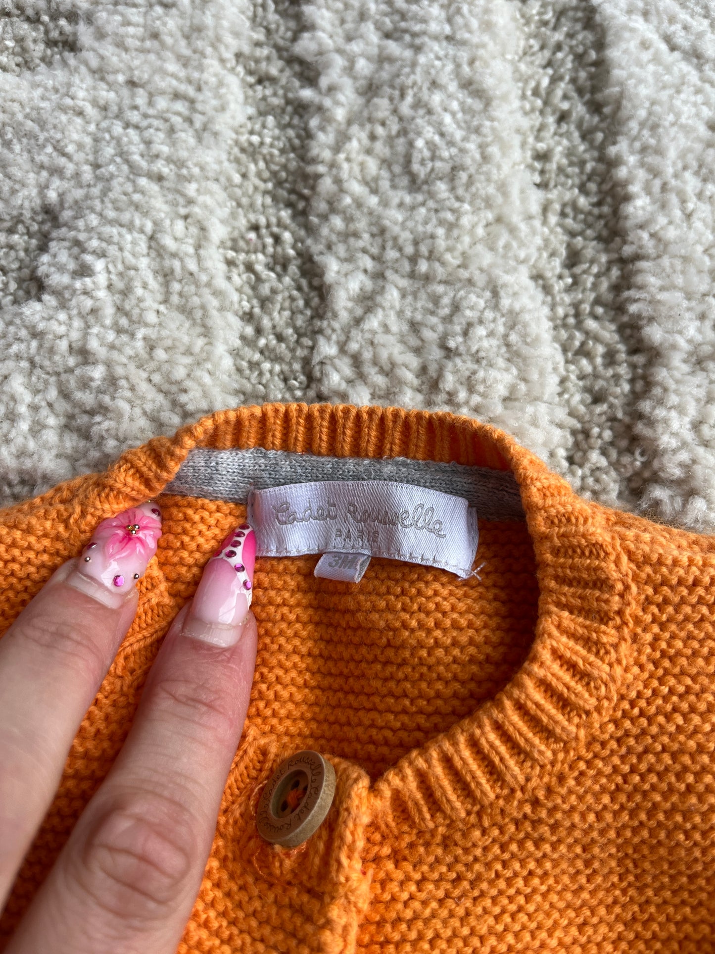 Cardigan en maille à manches longues orange Cadet Rousselle - 3 mois