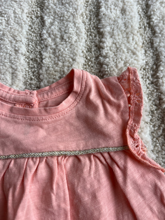 T-shirt sans manches rose liseraie doré - 3 mois