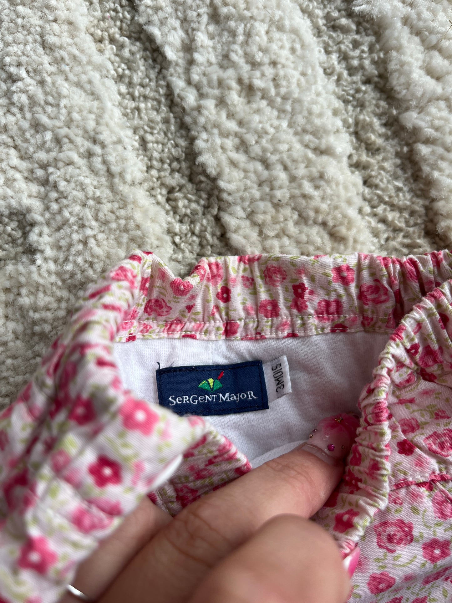 Pantalon blanc motifs fleurs roses Sergent Major - 3 mois