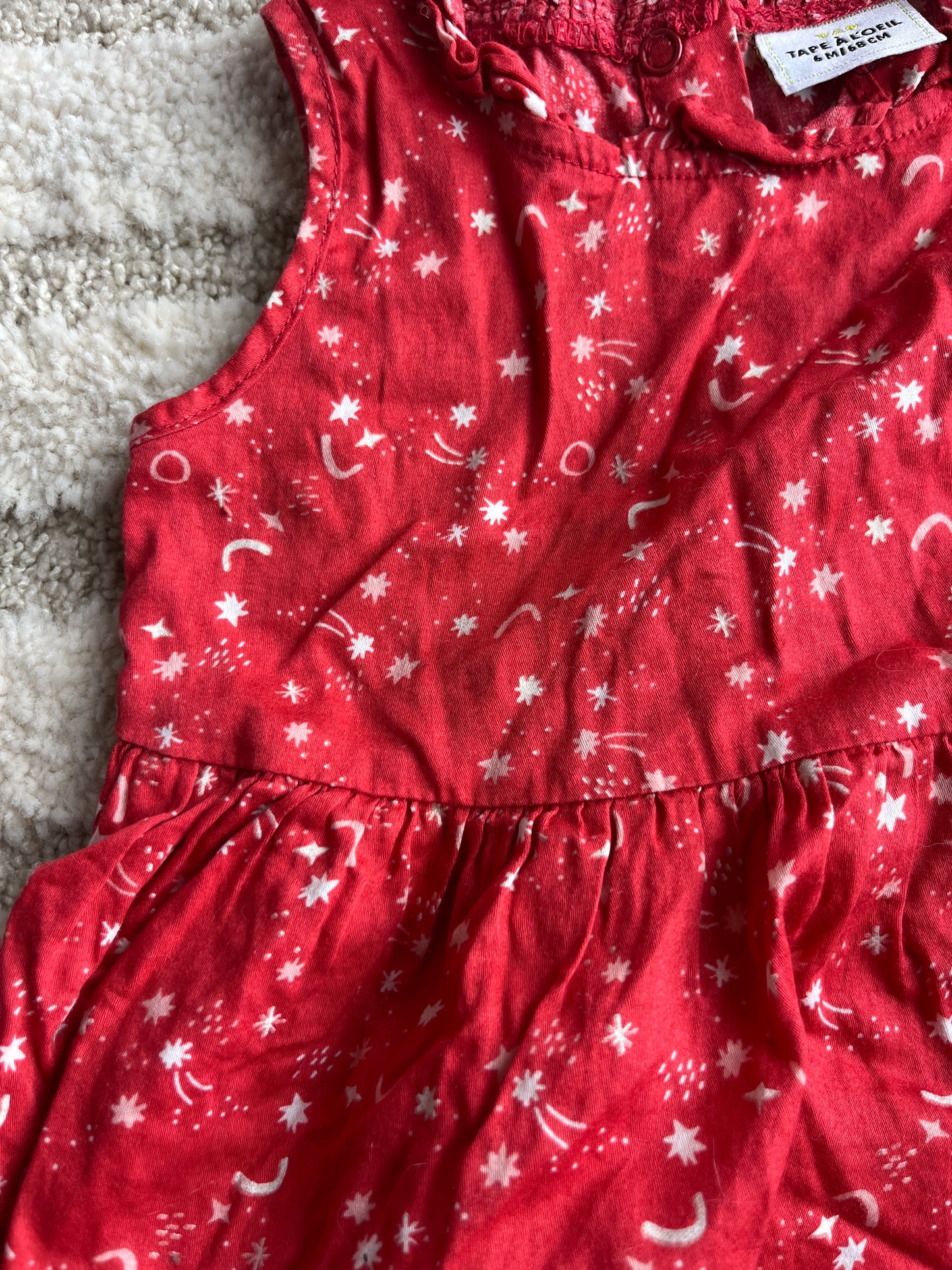 Robe été sans manches rouge motifs étoiles blanches - 6 mois