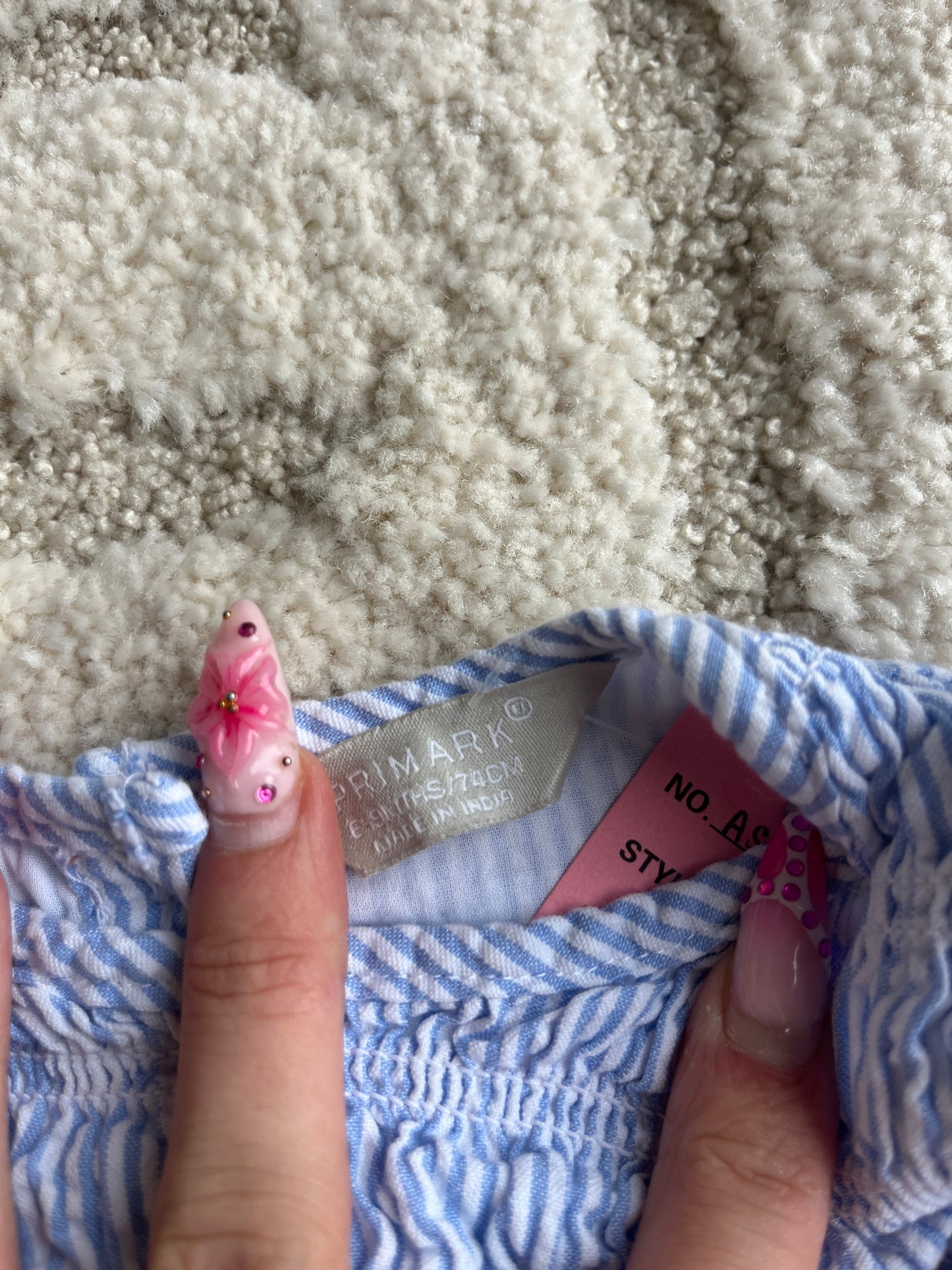 Robe sans manches volantées côtelée rayée bleu et blanche - 6/9 mois (74cm)