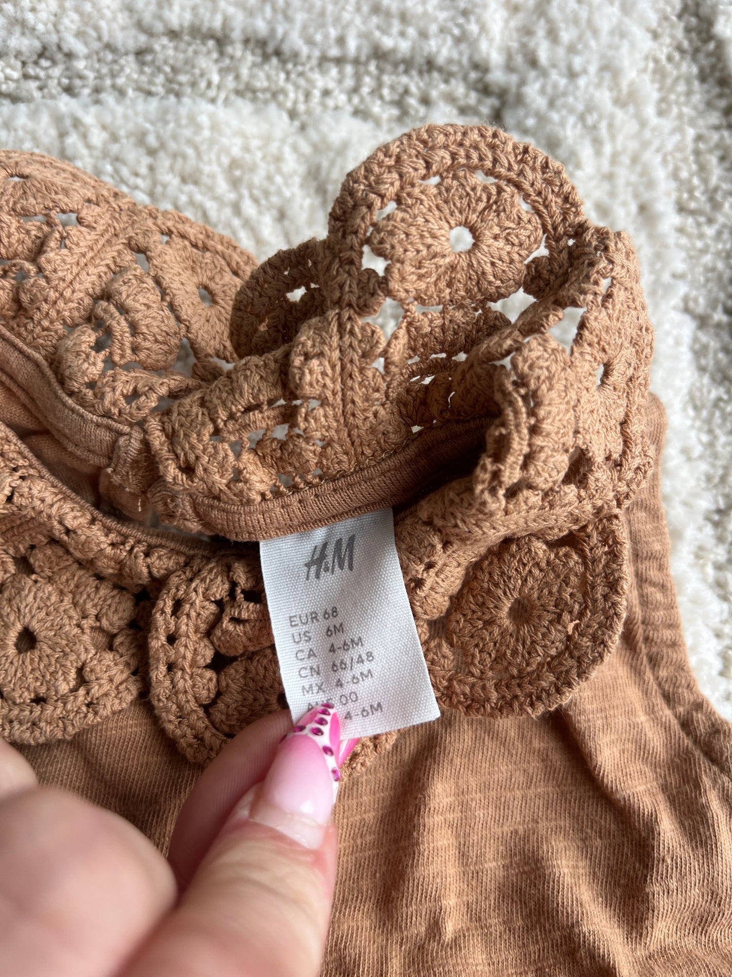 Robe sans manches camel avec col Claudine bohème en lin H&M - 68 cm