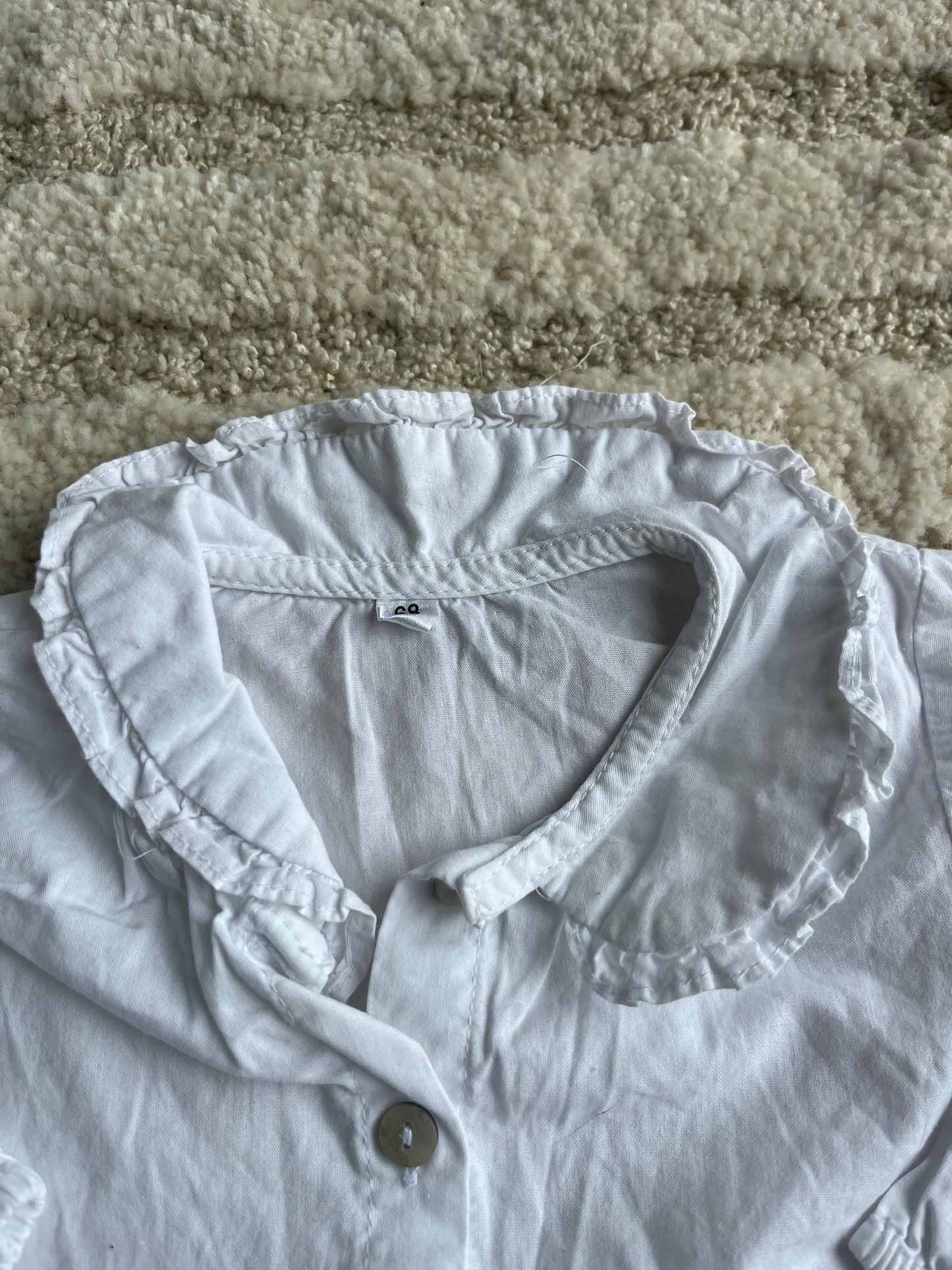 Blouse à manches longues blanche col Claudine volanté - 6 mois