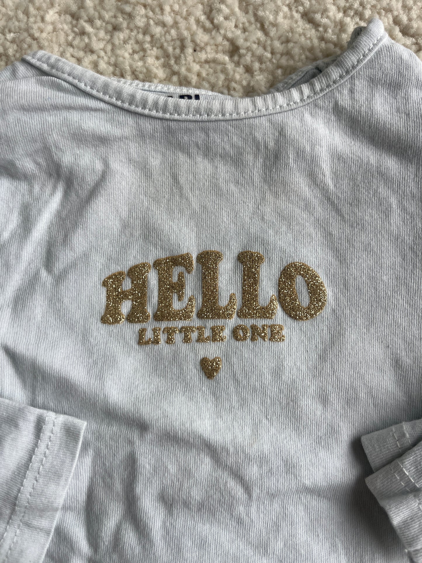 T-shirt à manches longues bleu clair « hello Little one » doré - 6 mois