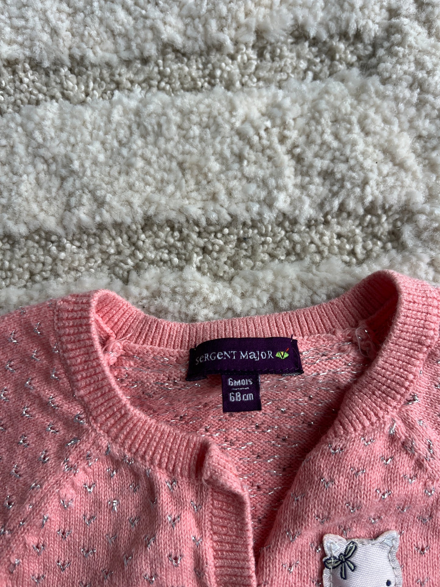Boléro à manches longues rose en maille argentée Sergent Major - 6 mois