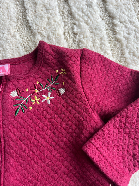 Gilet à manches longues fuschia à zip matelassée - 6/12 mois