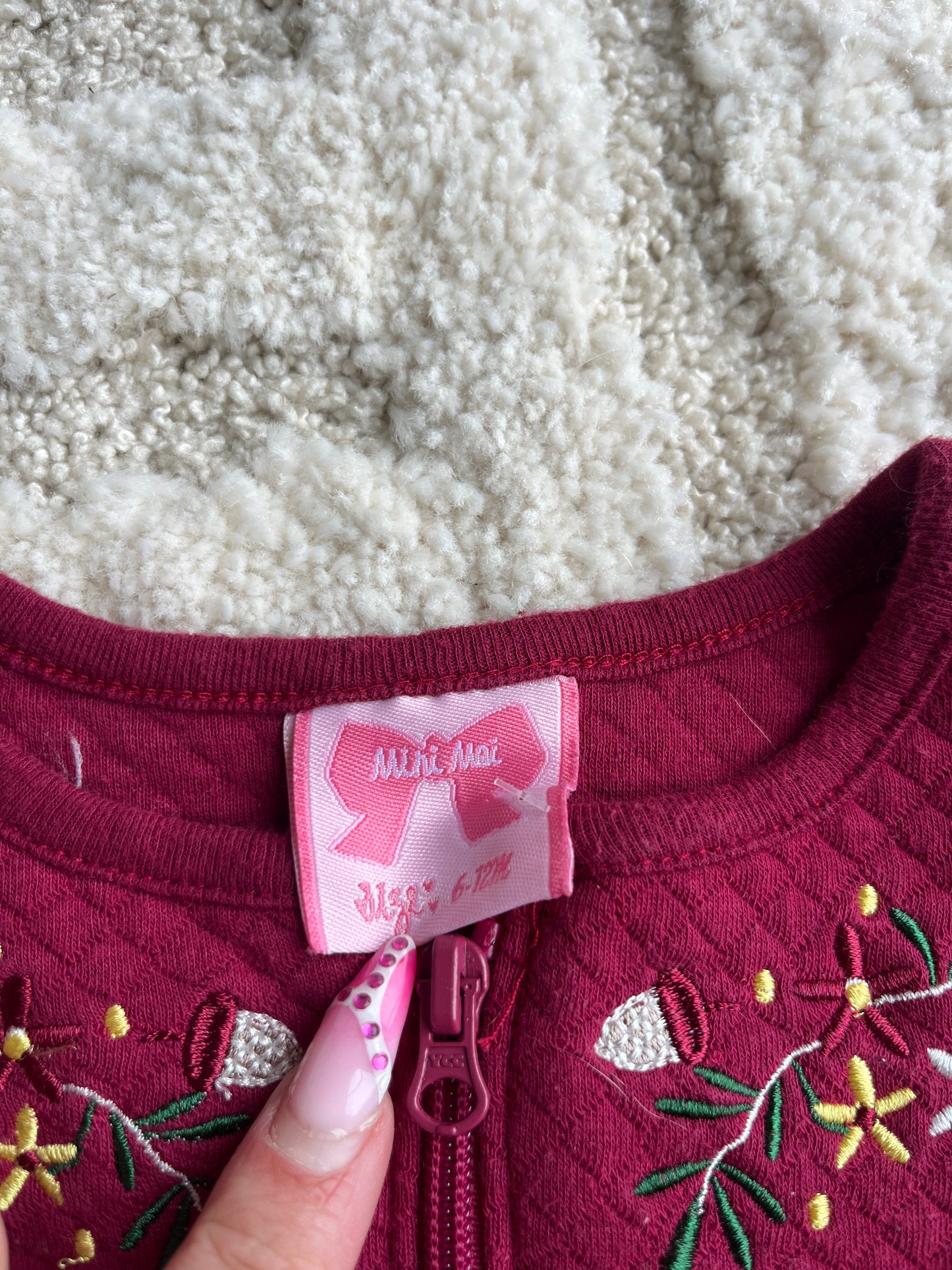 Gilet à manches longues fuschia à zip matelassée - 6/12 mois