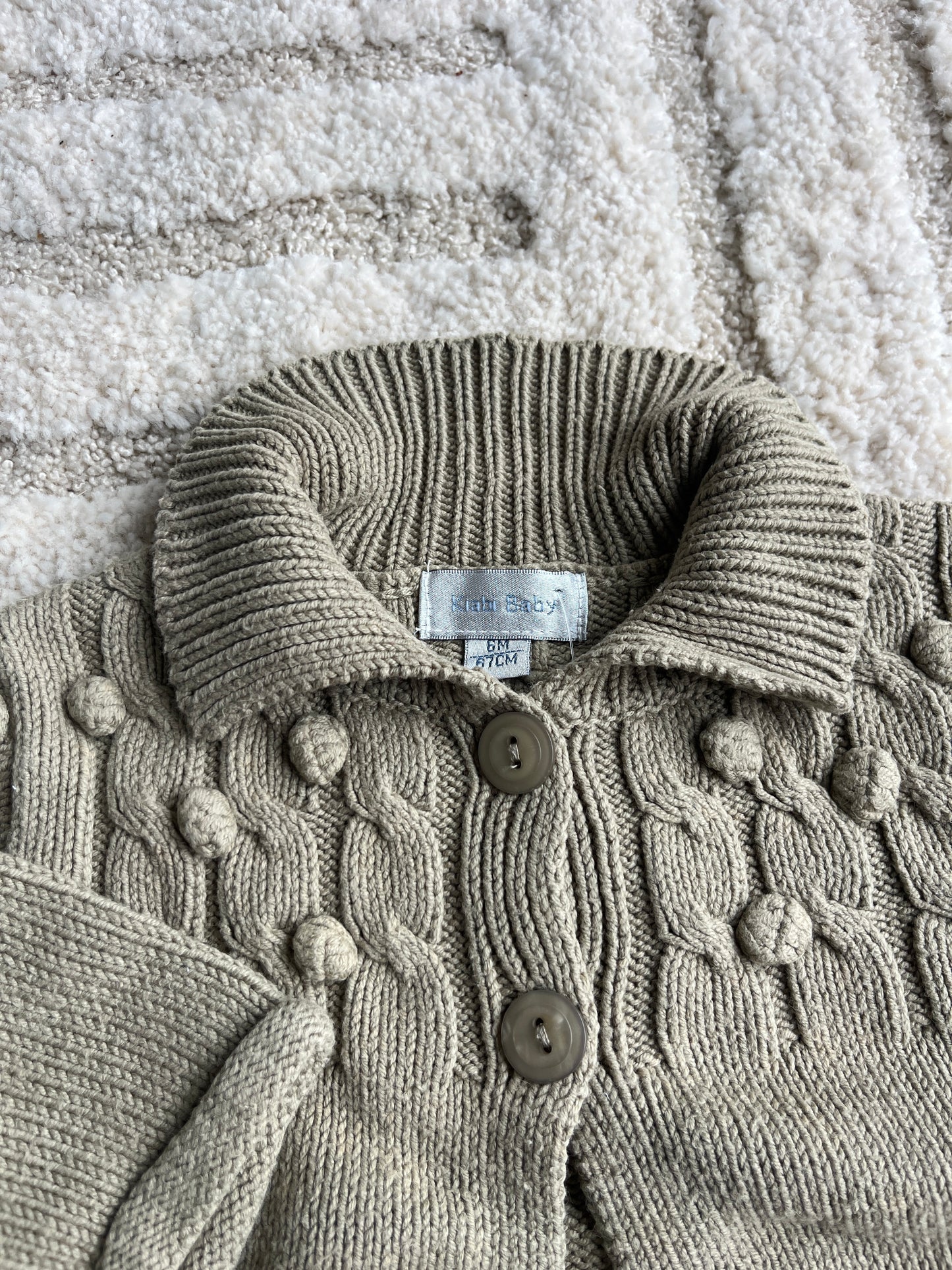 Cardigan à manches longues kaki avec col et pois en relief - 6 mois